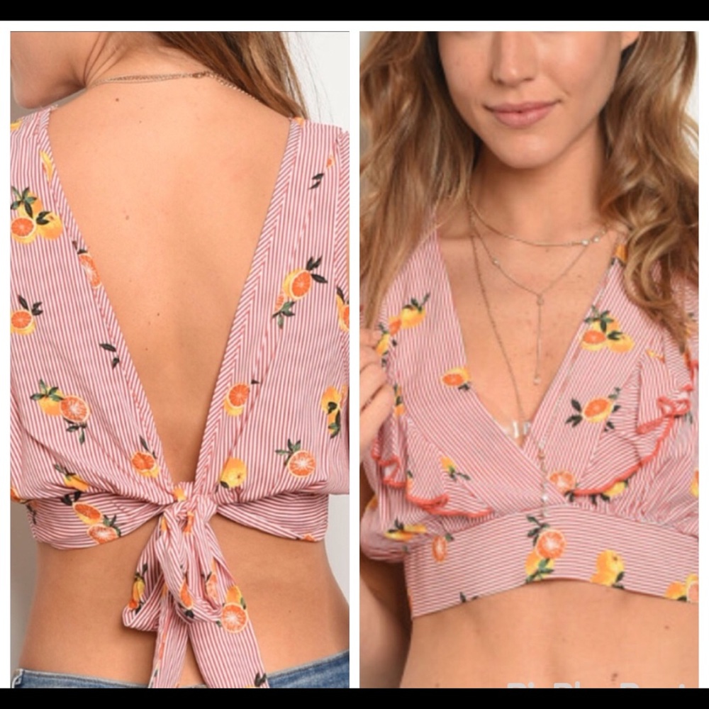 Ruffle crop Top - Red with Oranges 🍊
